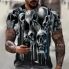 Men's T-Shirts Cool Skull Print T-shirt Mens Trend 3D Pattern Short Sleeve Personalized Horror Style Street Apparel Large Round Neck Top Q240426