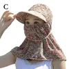 Wide Brim Hats Floral Women Sun Hat Protection Face Mask Sunscreen Neck Bucket Picking Ladies/Girls Neckline T X8P3