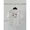Projektantka koszulki damskiej francuska miauka 24 lato nowa moda wszechstronna, swobodna ciężka przemysł woda diamentowa litera nieba jedwabny koszulka z krótkim rękawem dla kobiet hyz4