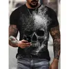 Men's T-Shirts Horror Skull 3d Print Mens T-Shirt Cranium Pattern Short Slve Crew Neck Pullover Summer Strt Fashion Oversized Clothing T240425