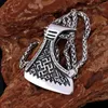 Chains Stainless Steel Vikings Rune Axe Pendant Handmade Gun Plated Amulet Necklace Nordic Jewelry Gift For Boyfriend