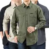 Chemises décontractées pour hommes chemises à manches longues en vrac de poche de poche à pockier à pockier à pockier en vrac T-shirt tactique militaire solide