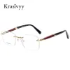 Lenses Krasivyy Rimless Wooden Lunes Frame Men Men Léger des lunettes optiques Cadre Prescription Myopie Spectacles Titane