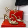 Hakken Sandalen Rene Caovilla Designer schoenen Cleo Crystal Studded Snake Strass Enkle wraparound jurk schoen 9,5 cm hoge hakken Rhinestone Rome dames sandaal 081