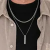 Strands Vnox 3D Mens Vertical Bar Necklace Layered Stainless Steel Geometric Pendant Layered Wheat Rope Cuban Chain Boys Collar 240424