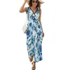 Robes décontractées robe de fleur bleue vintage Hortensia Imprimé esthétique Boho Beach Long Femmes Élégant Cadeau maxi imprimé