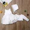 Girl's Dresses Baby Girls Princess Dress Lvory Lace Party Christening Tulle Dress Bonnet Jacket Coat Hat Set Bow Clothes 0-18 Months d240425