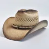 Chapeaux à bord large chapeau seau de seau tissé à la main Paille naturelle Western Cowboy pour femmes hommes Curling Brim Beach Sun Chapeaux de paille formeable Y240425