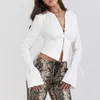 Hirigin Women's Color Color Thirts Basic Long Long Lenge V Cross Tie-up Slim Fit Corset Tops Fall Blouses Blusa Mujer Moda 240415