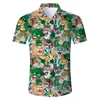 Casual shirts heren heren grappige Hawaiiaanse shirts 3D print grappige kat grafische t -shirt heren korte mouw knop down tropical vakantie strand aloha shirt 240424