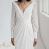 Jurk chiffon long simple a-line mouwen witte bruiloft split split voor de vloer lengte strand bruidsjurk knoppen sexy backless tuin bruid slijtage gewaad de mariage