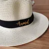 Personalised Embroidered Name Boater Hat Summer Sun Wide Brim Embroidery Ladies Custom Monogram Straw Fedora 240423