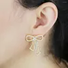 Boucles d'oreilles étalon 2024 Aspect arc oreille à oreille or argent couleur zircone ruban de soie pour femmes bijoux de mode filles