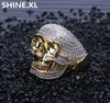 Hip Hop Ring Copper Gold Color Plated Iced Out Micro Paled CZ Stone Skull Ring for Men Women1642605