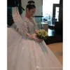 Ball Gown Vestidos De Noiva Wedding Dresses Long Sleeves Beaded Rhinestones Appliques Lace Chapel Train Modest Weddimg Bridal Gowns s