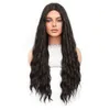 fiber Womens black body waves long curly hair center split natural synthetic mechanism full head set Black Wigs