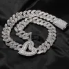 Strands BLING KING two tone large hollow heart-shaped necklace with 16mm Cuban chain ice out French bread CZ Choker cute Y2K hip-hop jewelry 240424