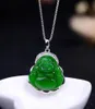 Nuovo classico S925 con certificato Sterling Sterling Natural Chinese Green Green Jade Women Women Neckace Buddha Collace4922704