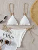 Set Sexy Bikini Set 2023 Cute White Ring Linked Triangle Tie Side Triangle Thong Biquini Swimsuit Swimwear Women Bathing Suit