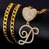 Strands Hip Hop Bling crystal A-Z curve letter heart-shaped pendant necklace suitable for women men beginners CZ Cuban Link necklace jewelry 240424