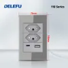 Plugs Delefu Hempered Glass Brazil Standard Outlet Dual USB Type C Schweiz Wall Socket Light Switch Schweiz 118*72mm 10A 20A