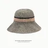 100%Raffia Rainbow Girl Sun Hat Wide Brim Floopy Letnie czapki dla kobiet plażę panama słoma kopuła kubełko hat femme cień czapka 240410