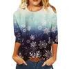 Kadın Tişörtleri Gevşek Fit En İyi Kadın Kadınlar Günlük Noel Baskı O boyun üstleri Üç Çeyrek Kollu Yuvarlak V Uzun Gömlek