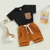 衣類セット幼児の夏の服の男の子の女の子2PCSスーツストライププリント半袖Tシャツストレッチショートパンツ幼児のアウター