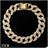 Bracelets de cheville à 14 mm Iced out Miami Cuban Link Chain Chevauteur pour femmes Gold Sier Color Prong Rhombus Bracelet Hip Hop Bijoux Drop Livraison Otyi3