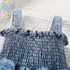 Rompers Summer Baby Girls Cloths Denim قطعة واحدة من الكشكش camisole bodysuit ملابس حديثي الولادة 0-18M H240509