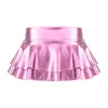 Stage Wear Women Glanzende metaalachtige laagrekening dubbel gelaagde gegolfde mini rok soild kleur zacht stretchy danskostuum voor feestmuziekfestival