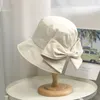 Wide Brim Hats Ladies Summer Travel Bow Sun Hat Cotton Floppy All-match Beach Cap Foldable Fisherman Women's