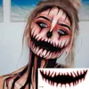 Tatuering överföring halloween skräck stor mun ansiktsmärken tatuering tillfällig vattentät djävul mask party makeup art falska tatueringar festival accessori 240426