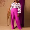 Dwuczęściowe spodnie damskie jesienne moda nad druk dwuczęściowy zestaw afrykańskie eleganckie ol fragmentowaną satynową koszulę szerokopasmowe spodnie nogawkowe dwuczęściowy zestaw kobiet Y240426