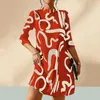 Casual Dresses Women Short Dress Stylish Stand Collar Mini With Contrast Color Print A-line Silhouette For Summer Office Wear