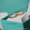 Women Band Tiifeany Ring Smycken High V-Gold Double Iconic Ring Light Luxury Fashionable and High-End CNC Par