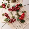 Decorative Flowers 1pc Artificial Christmas Red Berry Pine Branches Fake Needle For 2024 Neol Wreath Decoratons Xmas DIY Gifts Wrapping