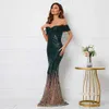 Runway Dresses Yidingzs Women Elegant Boat Neck Party Maxi Dress Off Shoulder Black Sequin Evening Dress Long Prom Dress Y240426