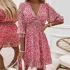 Vestidos de festa vestido de praia bohemian floral estampa mini com ruffle borda / pescoço feminino feminina férias de verão