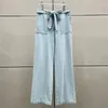 Frauen Jeans Hosen 2024 Sommer Retro gewaschen niedrige Taille reines Baumwoll -Denim -Weitbeingurte Dekoration Baggy