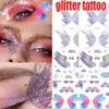 Tattoo Transfer Fairy Schmetterlingsflügel glänzende Tattoo Aufkleber wasserdichte Augen Gesicht Handkunst Kunst gefälschte Tattoos Frauen Make -up umweltmaterial 240427