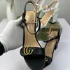 Yüksek Topuk Sandalet Kutu Tasarımcı Kadın Deri Orta Topuklar Kadın At Bit Sandal Ayak Bilek Kauçuk Kilin Topuklu Yüksek Yaz Plajı Seksi Lüks Düğün Ayakkabıları