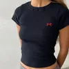Damen T -Shirts Stickerei Bow Baby Tees für Frauen Y2K Grafik Crop Tops Teen Girl Ästhetik kurzärmelig Schlanker Fit Hemd Süßes Sommer