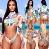 Swimwear de mujeres Manga larga de manga larga Cortada con cremallera Top de la cintura alta del bikini