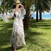 Sukienki swobodne wiosna jesień vintage szara bandaż z długim rękawem dla kobiet 2024 French Bohemian Elegant V Secon Backless Srabe