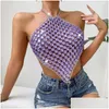 Tanks pour femmes Camis Femmes brillants strass halter tops femmes y manches sans manches club de fête de soirée