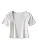 Women's T Shirts 2024 Summer Women Square Neck Rib Crop T-shirt Short Sleeve Female Top