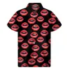 Men's Casual Shirts Fashion Red Lips 3d Printed Shirt Men Women Summer Vacation Loose Short Sleeves Hawaiian Tee Shirts Button Lapel Aloha Blouse 240424