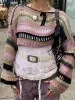 T-shirts Jacqueline patchwork Stripe Smock T Shirts vrouwen Hollow Out Loose Pullover Breat Crop Tops 2023 Lente zomer Y2K kleding mode