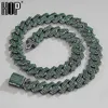 Strands 15mm Rhombus Prong Cuban Link Chain Jade 2 Rows Ice Rhinestone Rap Singer Halsband Mens and Womens Halsband 240424